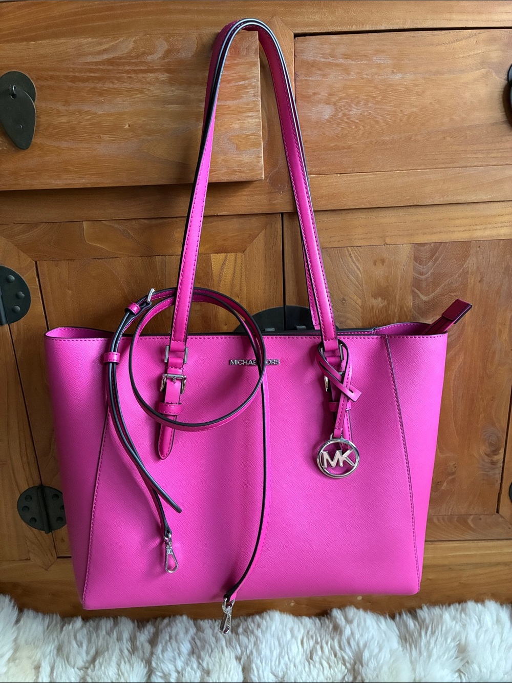 💖 Michael Kors Pink Saffiano Leather Large Tote Bag Like New